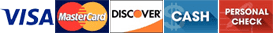Payment Options Accepted: Visa, Discover, Mastercard, Cash, Personal Check